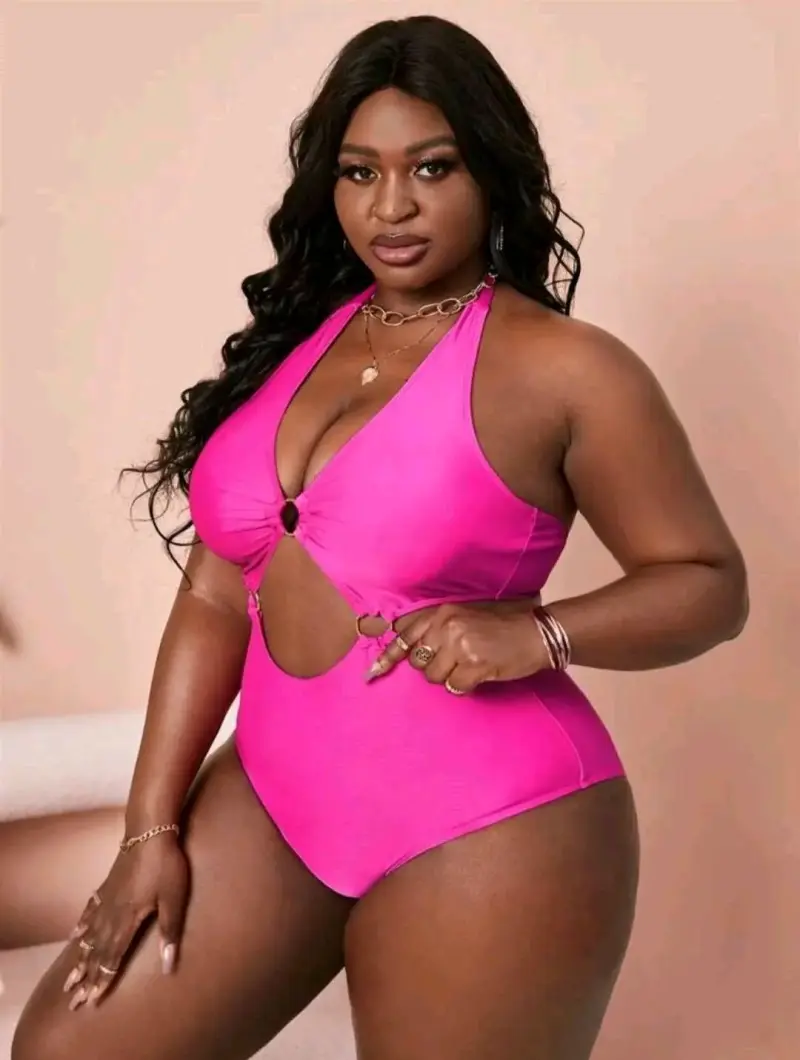 Traje de baño enterizo fucsia con diseño cut-out - 1