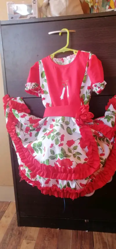 Traje de Cueca  China infantil rojo y blanco - miniatura 3