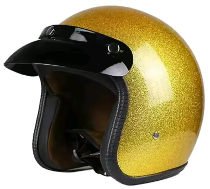 Casco de moto vintage dorado con visera - 1