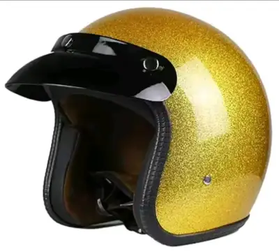 Casco de moto vintage dorado con visera - miniatura 1