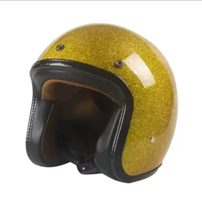 Casco de moto vintage dorado con visera - miniatura 2