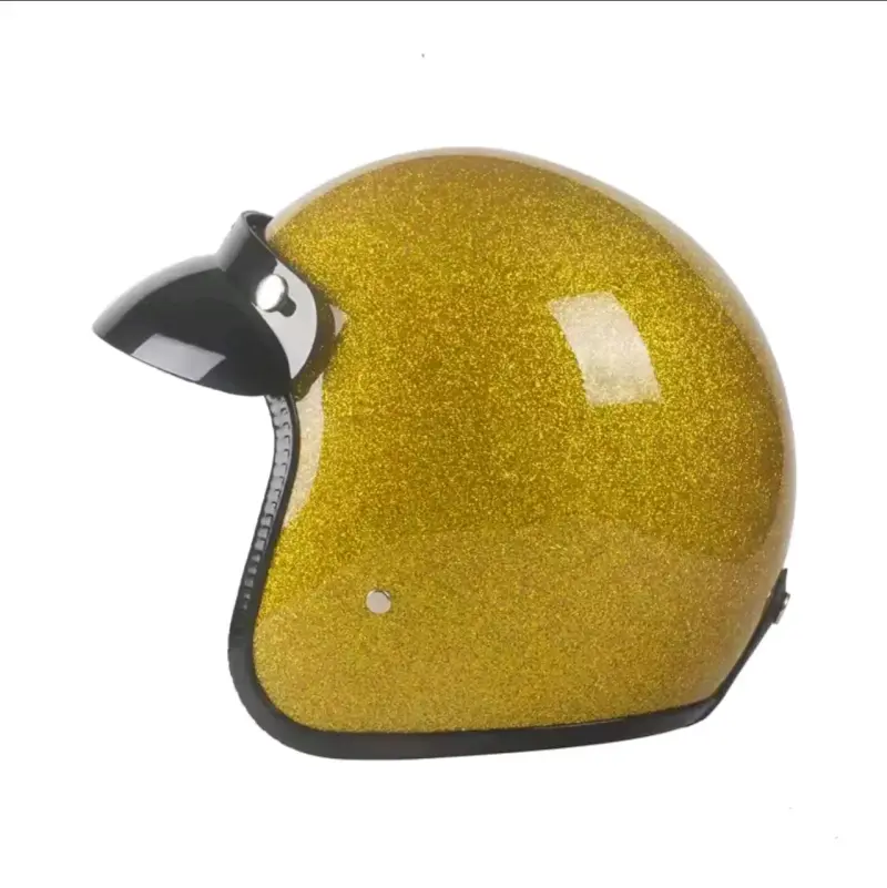 Casco de moto vintage dorado con visera - 3