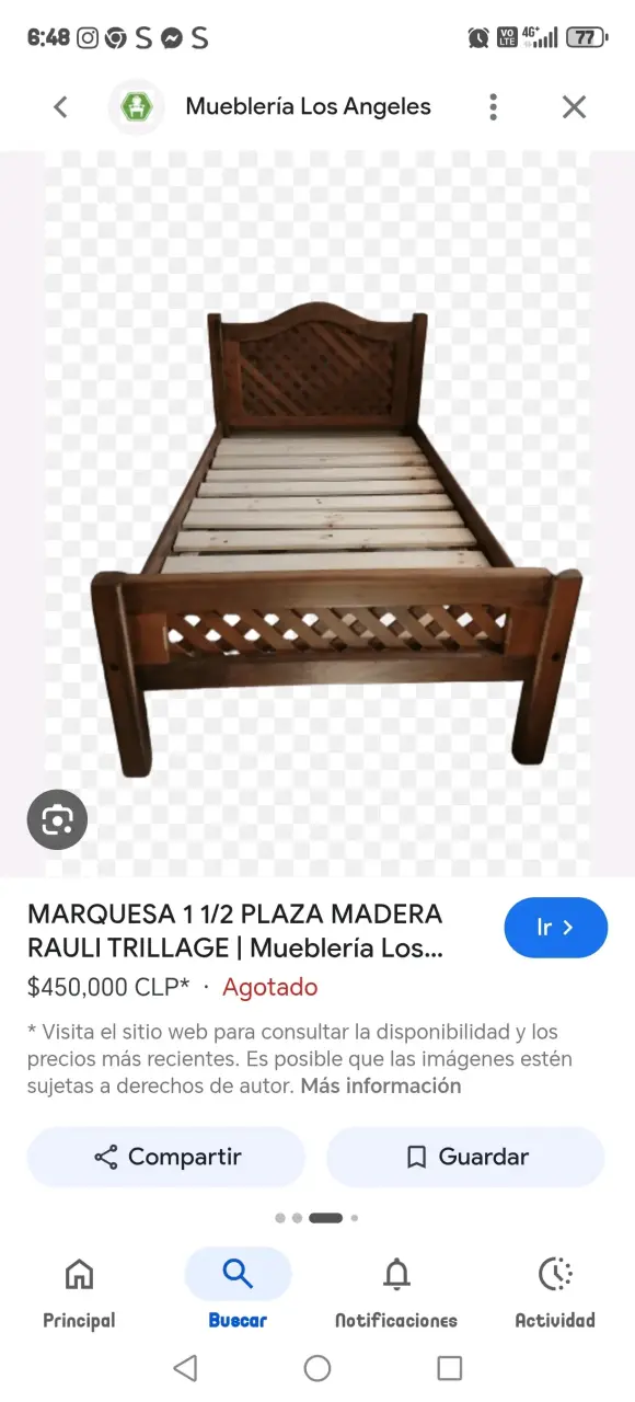 Cama de madera raulí 1 1/2 plaza - 1