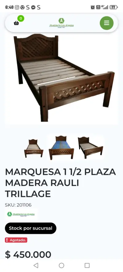 Cama de madera raulí 1 1/2 plaza - miniatura 3