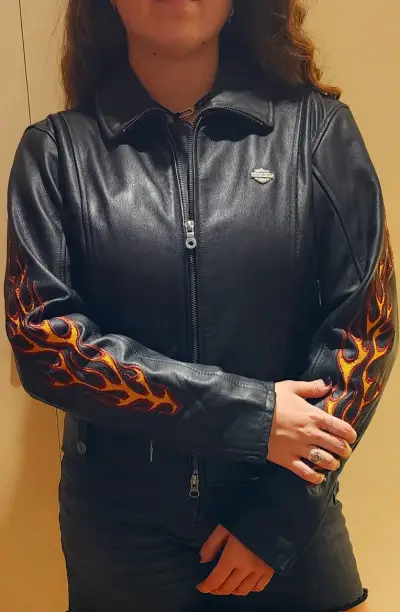 Chaqueta de cuero Harley Davidson bordada talla M - miniatura 1