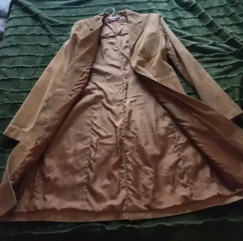 Abrigo de cuero gamuza, beige claro, para mujer. - 2