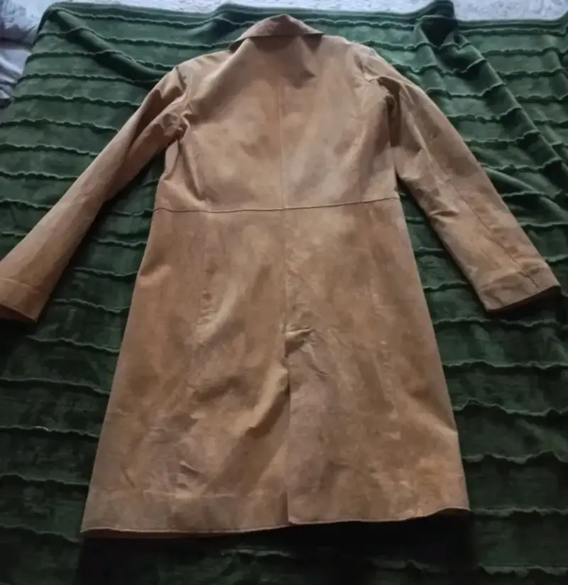 Abrigo de cuero gamuza, beige claro, para mujer. - 5