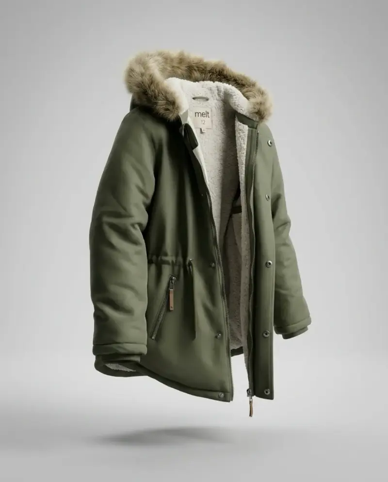 Parka verde con capucha de piel sintética - 5