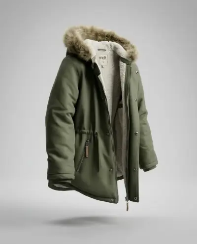 Parka verde con capucha de piel sintética - miniatura 5