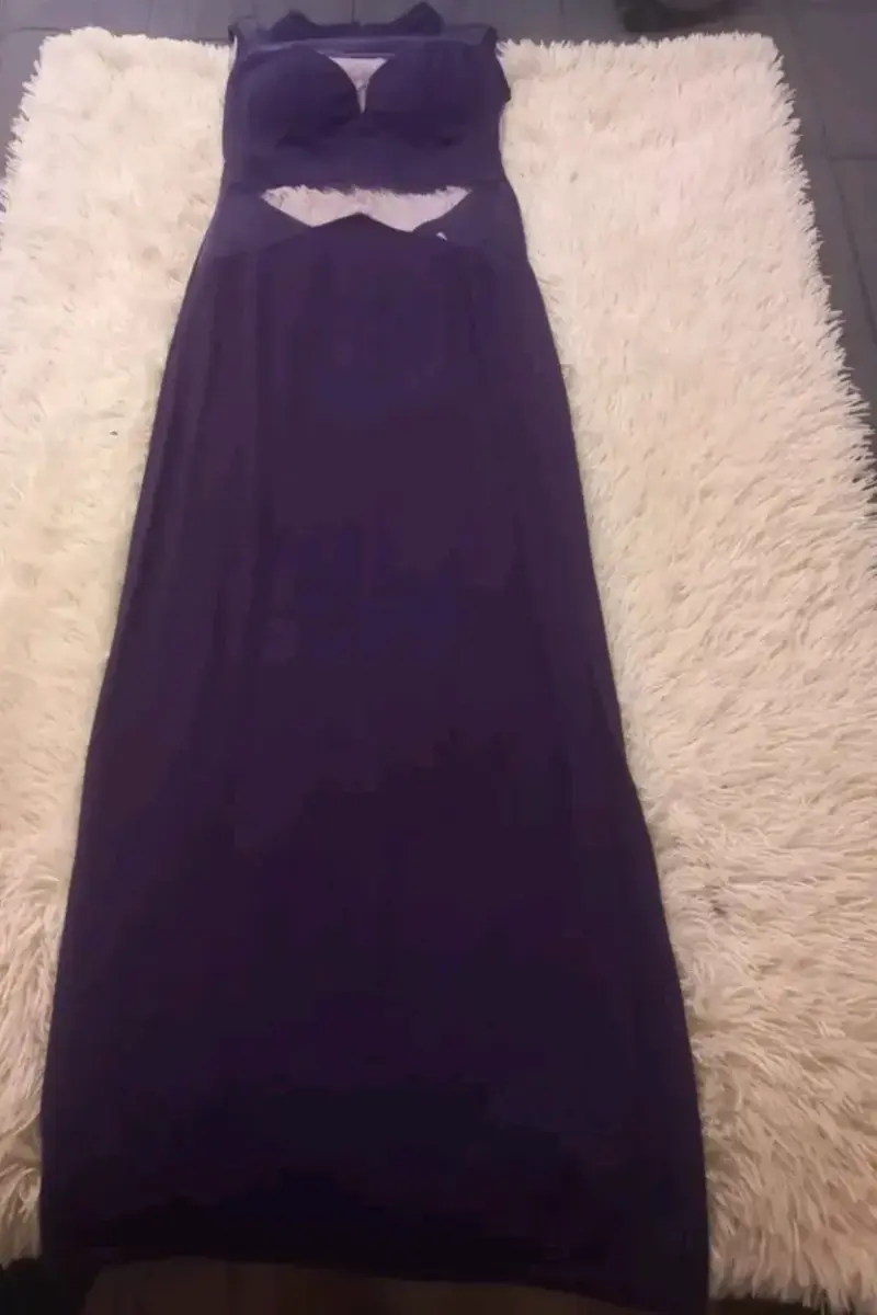Vestido largo morado con transparencias - 2