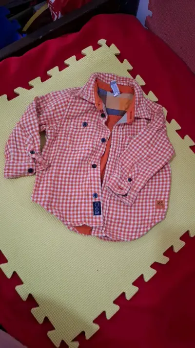 Camisa de niño a cuadros GAP naranja - miniatura 1
