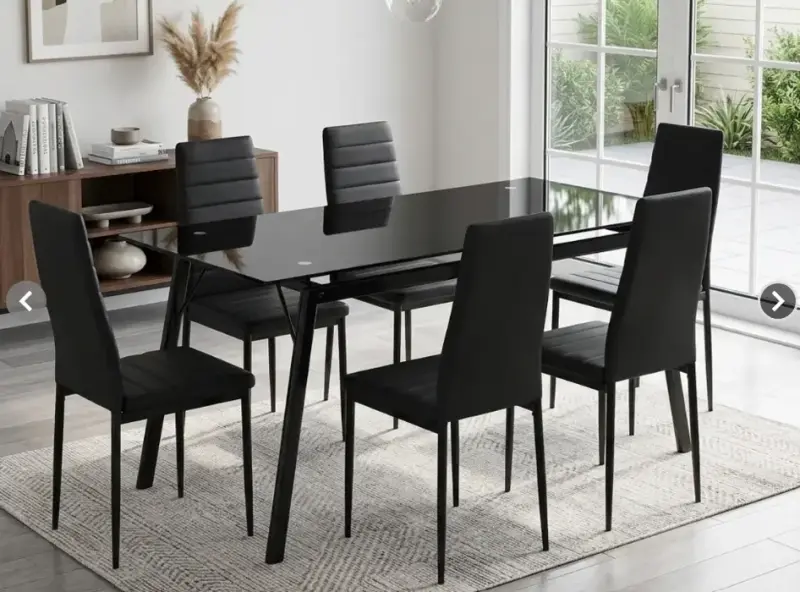 Juego de comedor moderno con mesa de vidrio y 6 sillas - 1