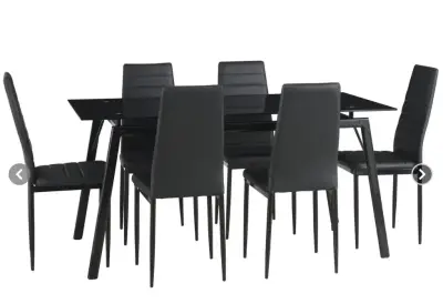 Juego de comedor moderno con mesa de vidrio y 6 sillas - miniatura 2