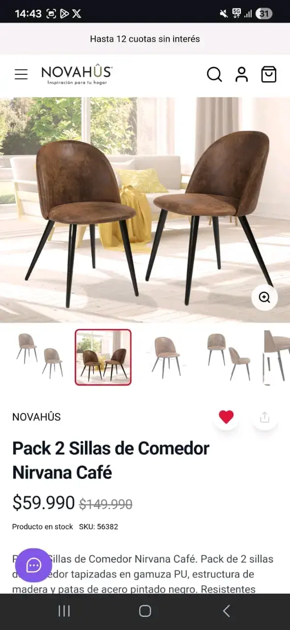 Pack de 4 sillas de comedor Nirvana Café