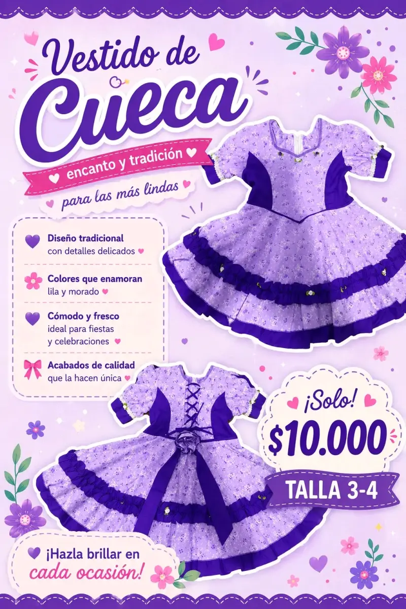 Vestido de cueca lila para niña