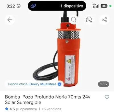 Bomba sumergible solar 70mts 24v - miniatura 1