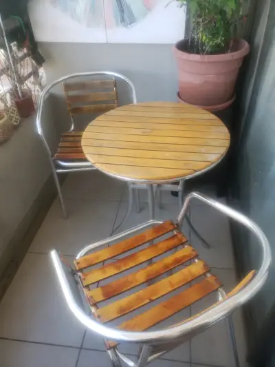 Juego de terraza con mesa y sillas de madera + coj - miniatura 1