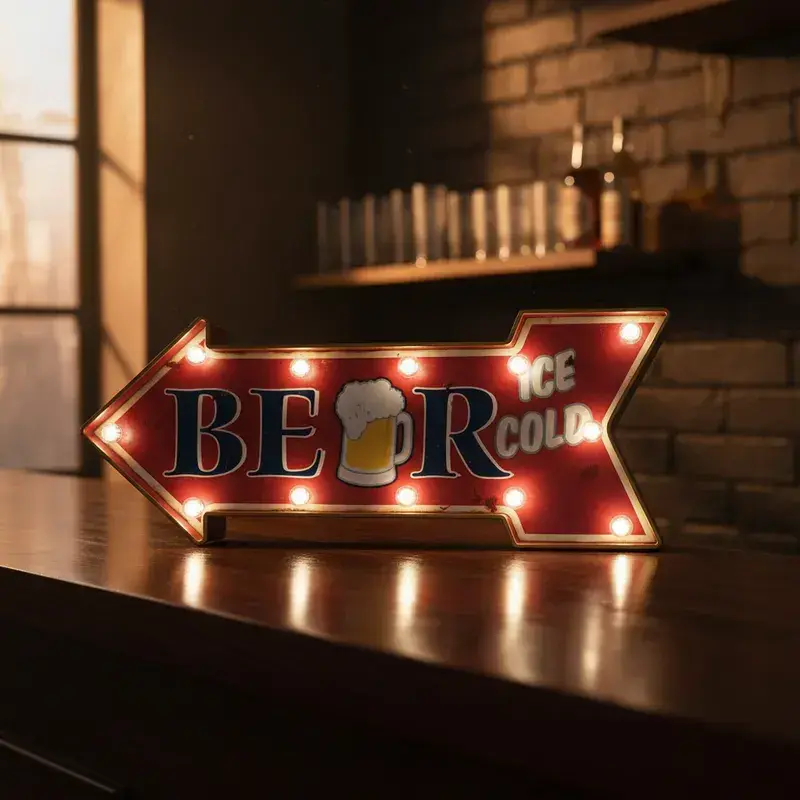 Letrero vintage de cerveza con luces - 5