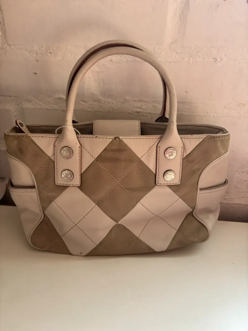 Bolso beige Michael Kors con diseño de cuadros - 3