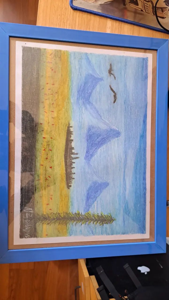 Cuadro paisaje enmarcado con marco azul