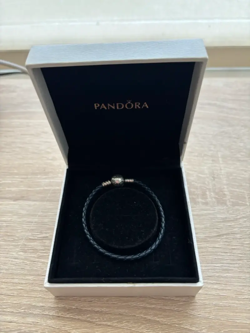 Pulsera Pandora de cuero azul con cierre plateado - 2