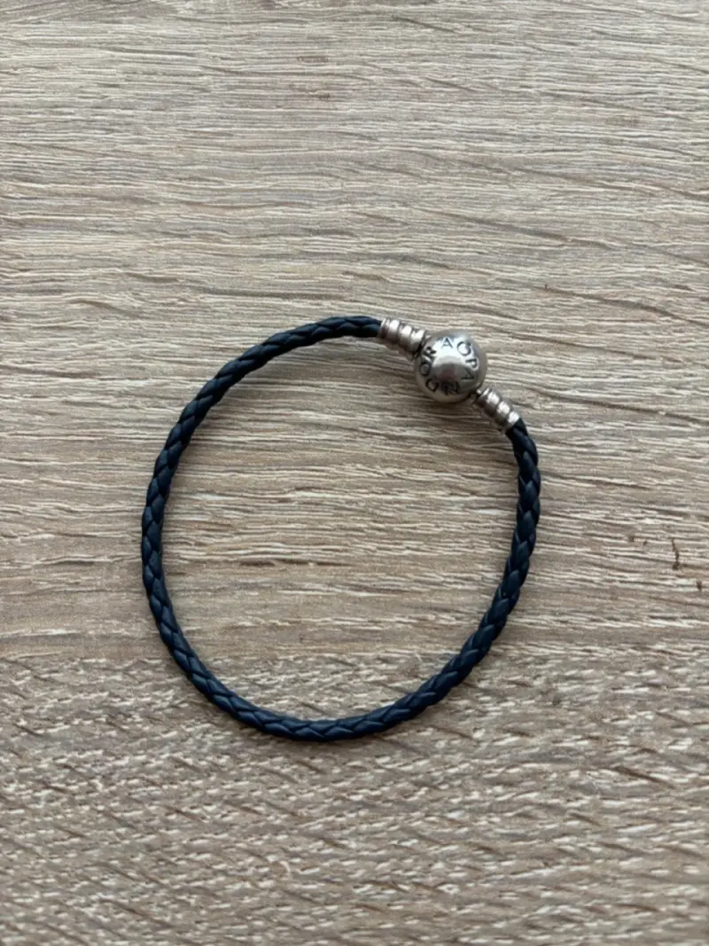 Pulsera Pandora de cuero azul con cierre plateado - 3