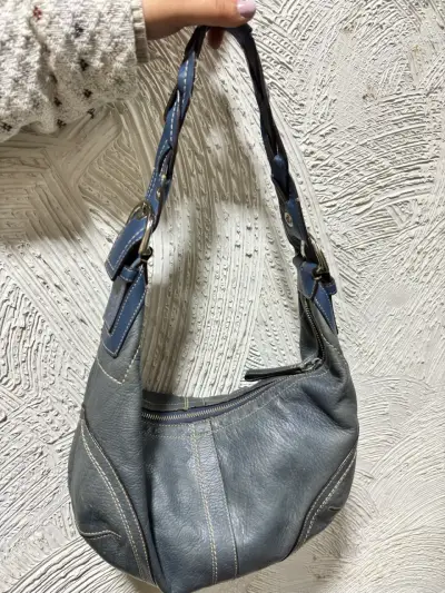 Bolso de cuero azul con asa trenzada - miniatura 2