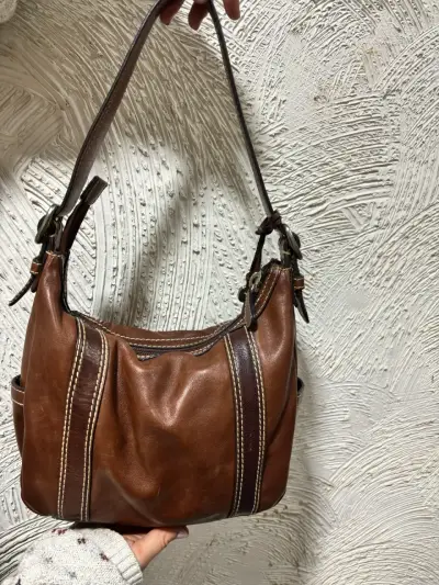 Bolso de cuero marrón con cierre - miniatura 3