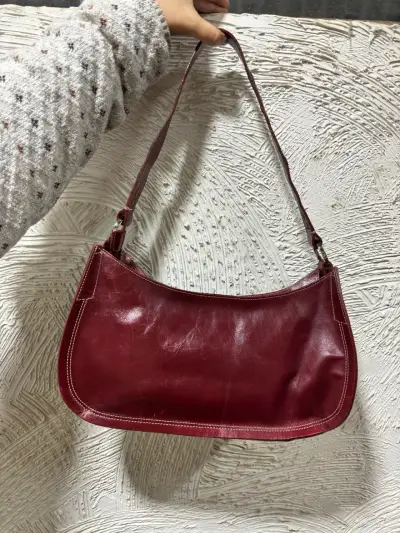 Cartera de cuero marrón estilo baguette - miniatura 2