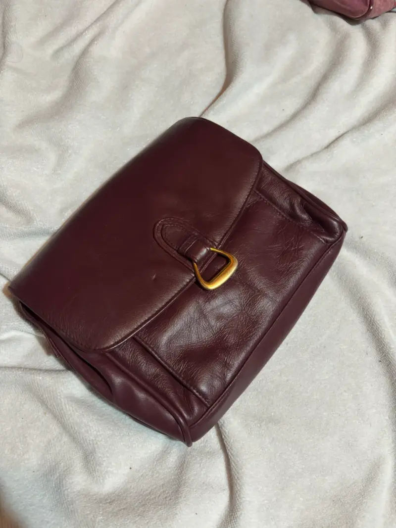 Cartera de cuero marrón con hebilla dorada - 1