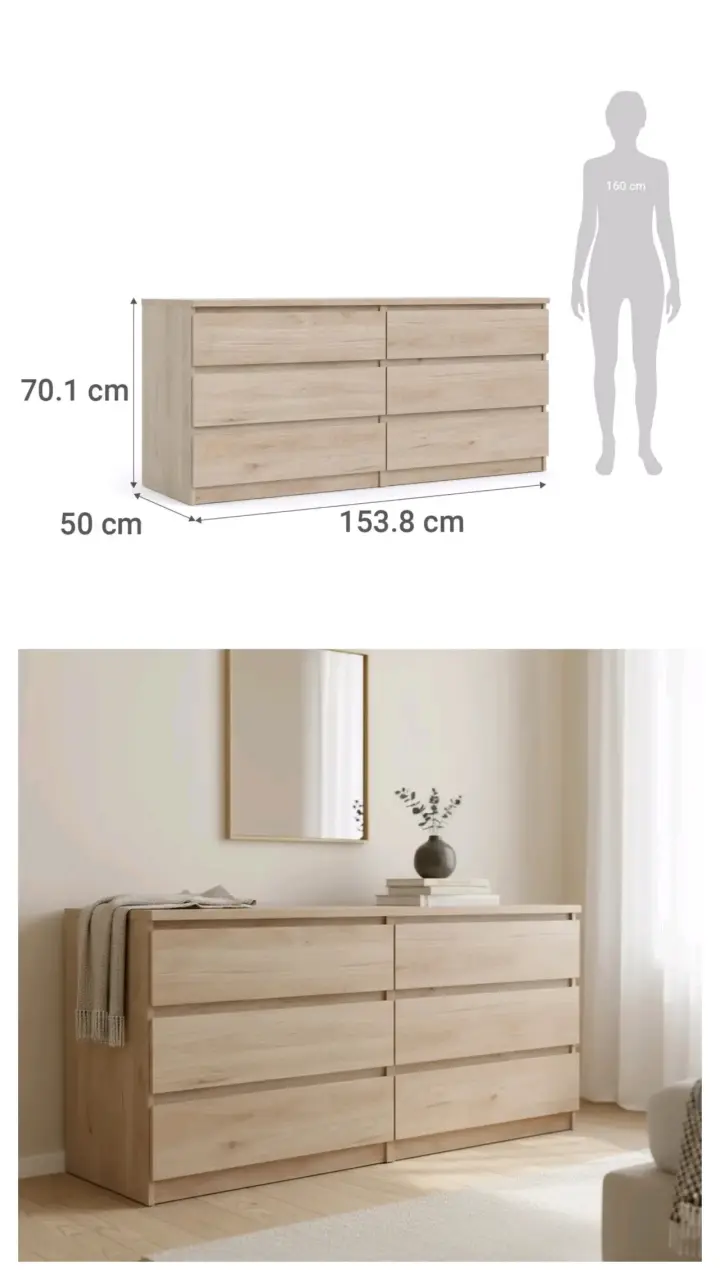 Cómoda de madera con seis cajones