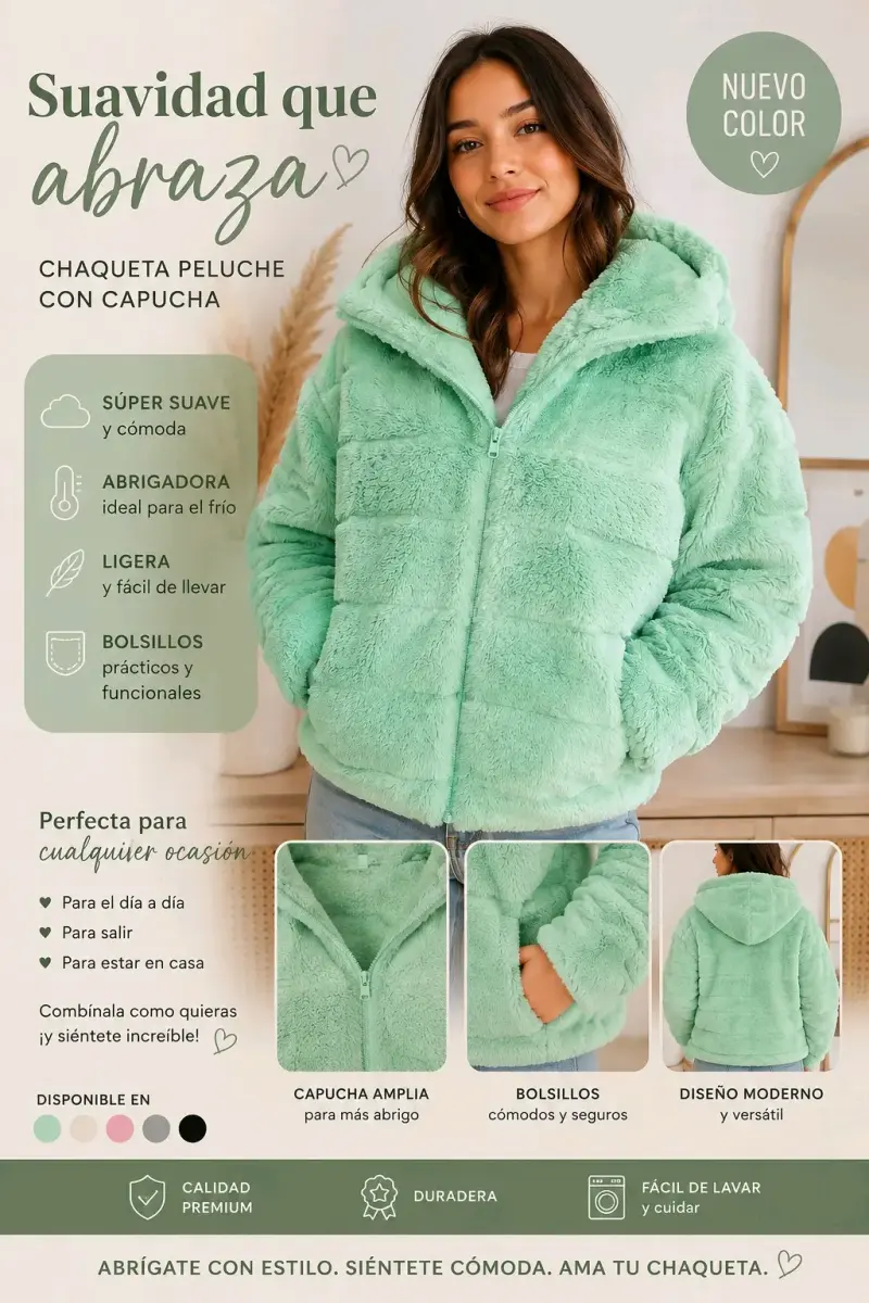 Chaqueta peluche verde con capucha