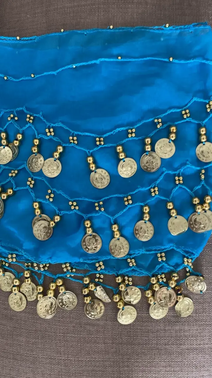 Falda de danza del vientre azul con monedas - 2