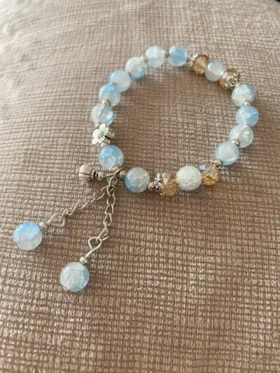 Pulsera de cristales azules y dorados- Hecha en MX - miniatura 1