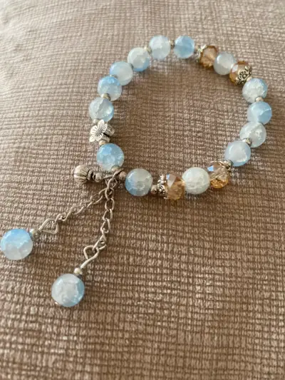 Pulsera de cristales azules y dorados- Hecha en MX - miniatura 3