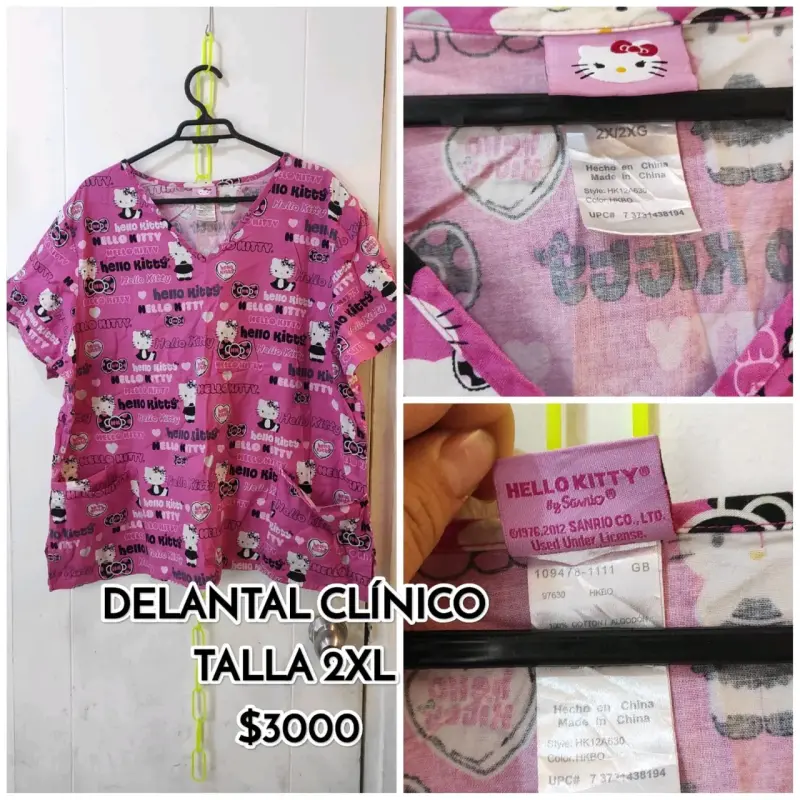 Delantal clínico Hello Kitty rosa talla 2XL