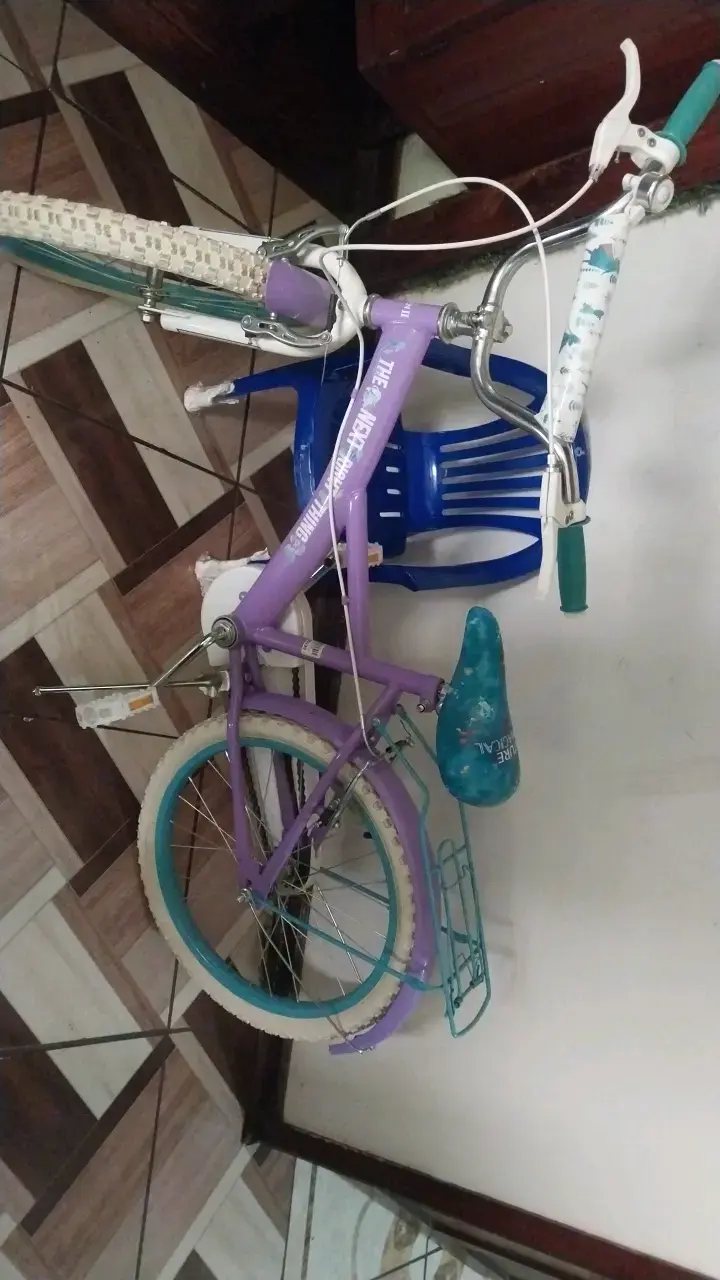 Bicicleta infantil morada con canasto