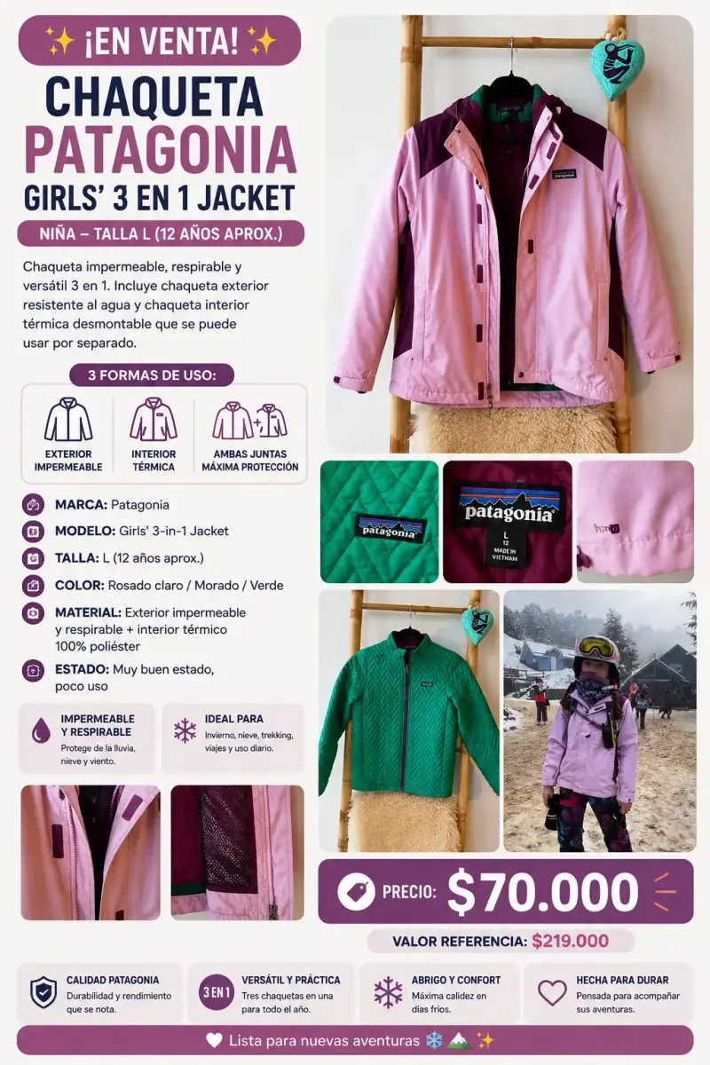 Chaqueta impermeable Patagonia 3 en 1 para niña - 1