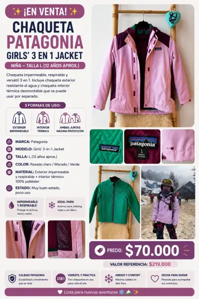 Chaqueta impermeable Patagonia 3 en 1 para niña - miniatura 1
