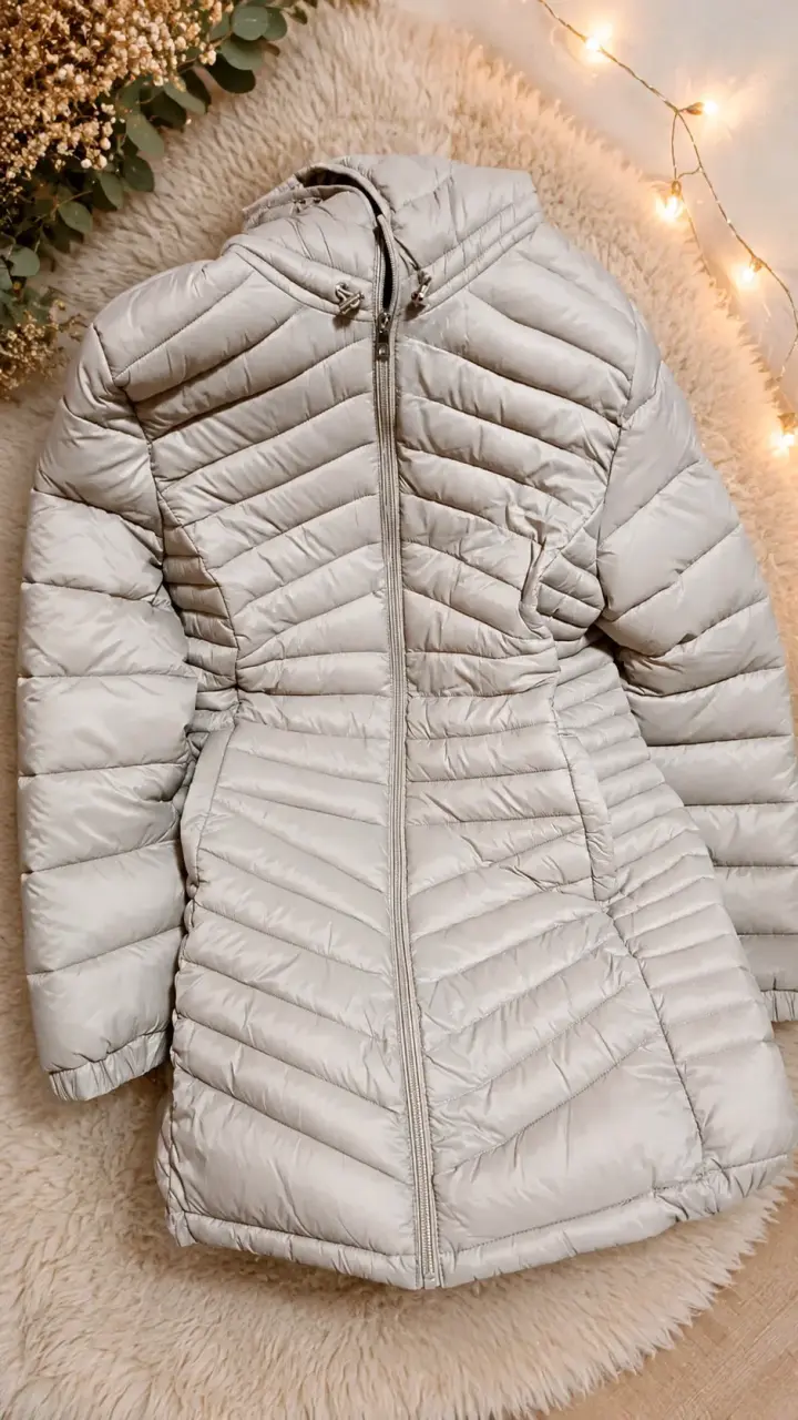 Chaqueta acolchada beige con capucha