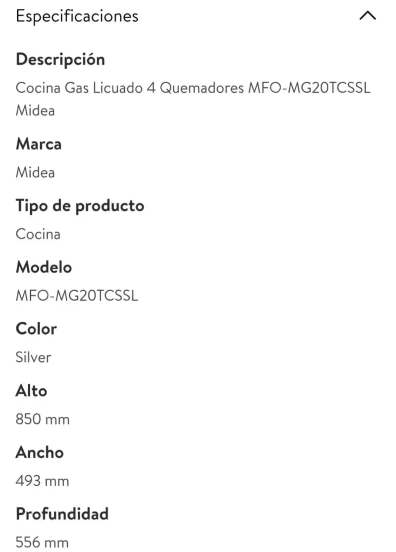 Cocina a gas Midea 4 quemadores acero inoxidable - 2
