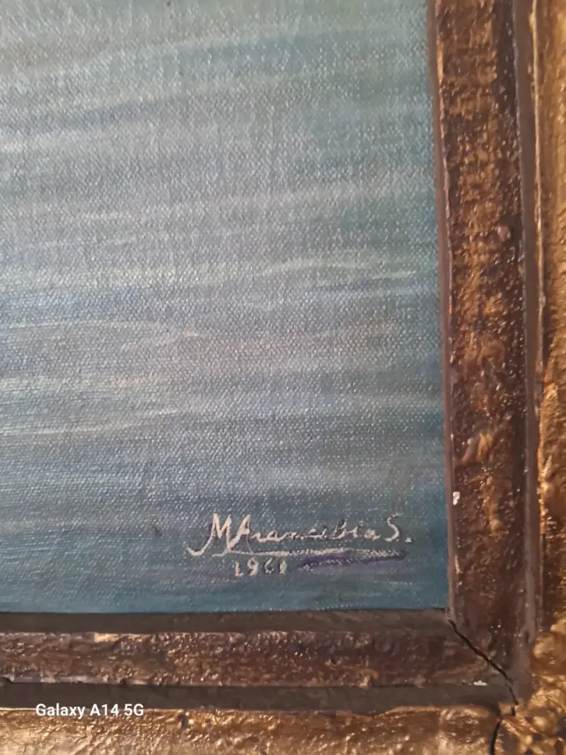 Cuadro pintado a mano con marco dorado - 1