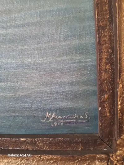 Cuadro pintado a mano con marco dorado - miniatura 1