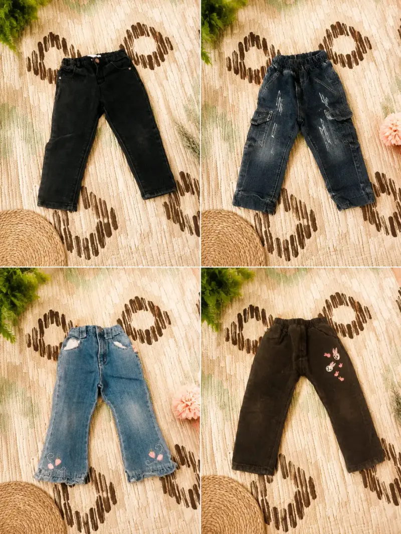 Jeans infantiles bordados con flores - 2