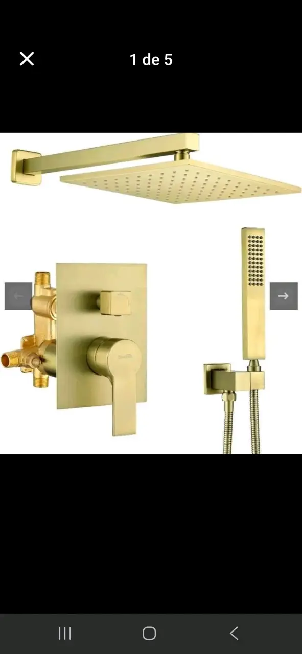 Set de ducha dorado moderno con rociador cuadrado - 1