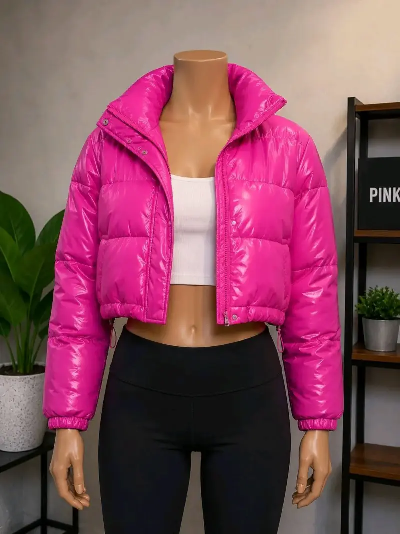 Chaqueta puffa fucsia para mujer