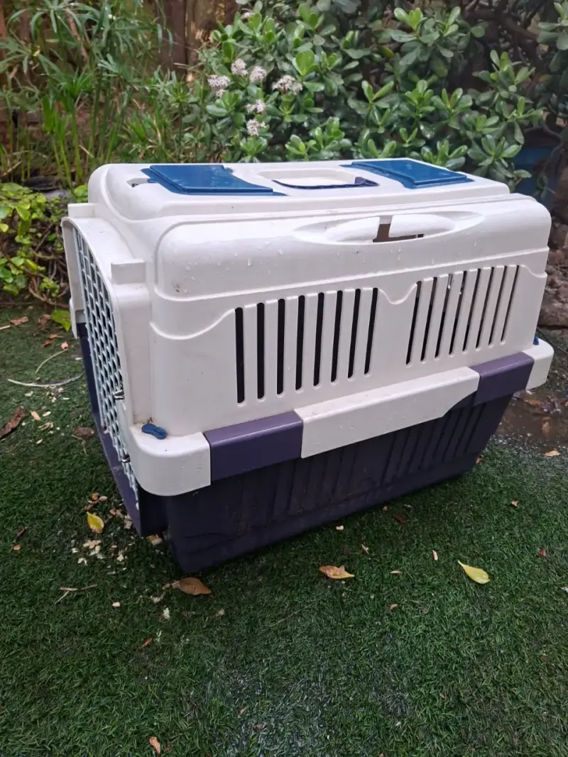 Transportadora de mascotas mediana azul y blanca - 2