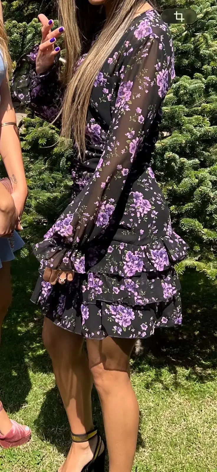 Vestido ZARA floral negro con mangas largas - 4