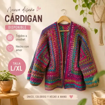 Cardigan tejido a crochet multicolor L/XL - miniatura 1