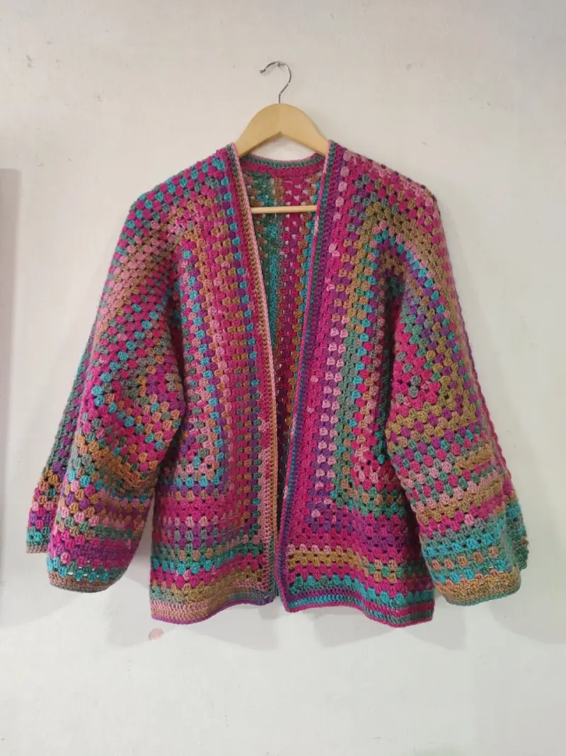 Cardigan tejido a crochet multicolor L/XL - 2